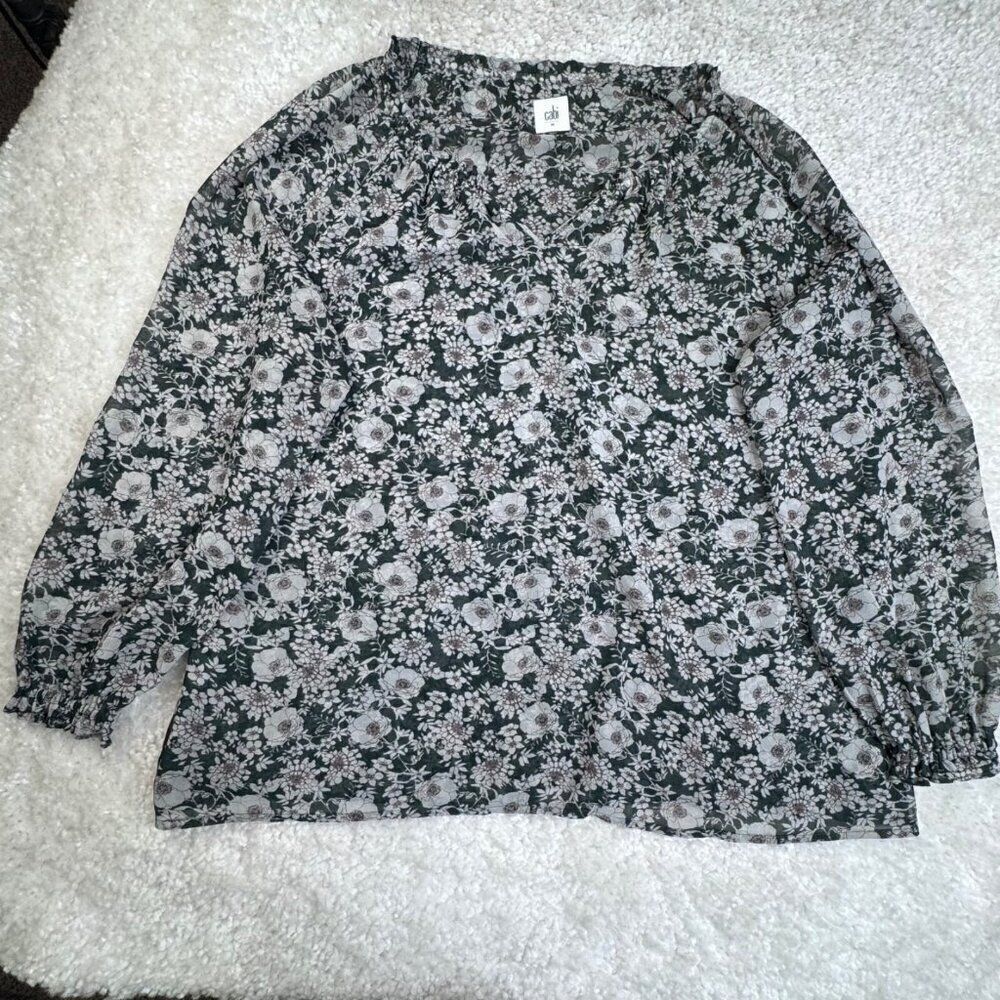 Cabi Green Floral Peasant Blouse - Picture 1 of 7